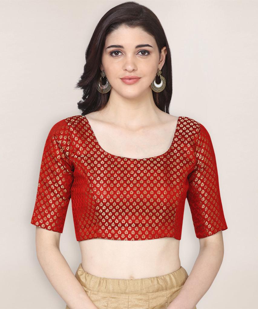 New Collection Of Red Color Brocade Readymade Blouse