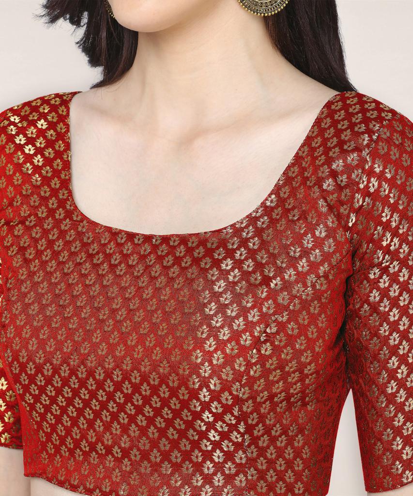 New Collection Of Red Color Brocade Readymade Blouse