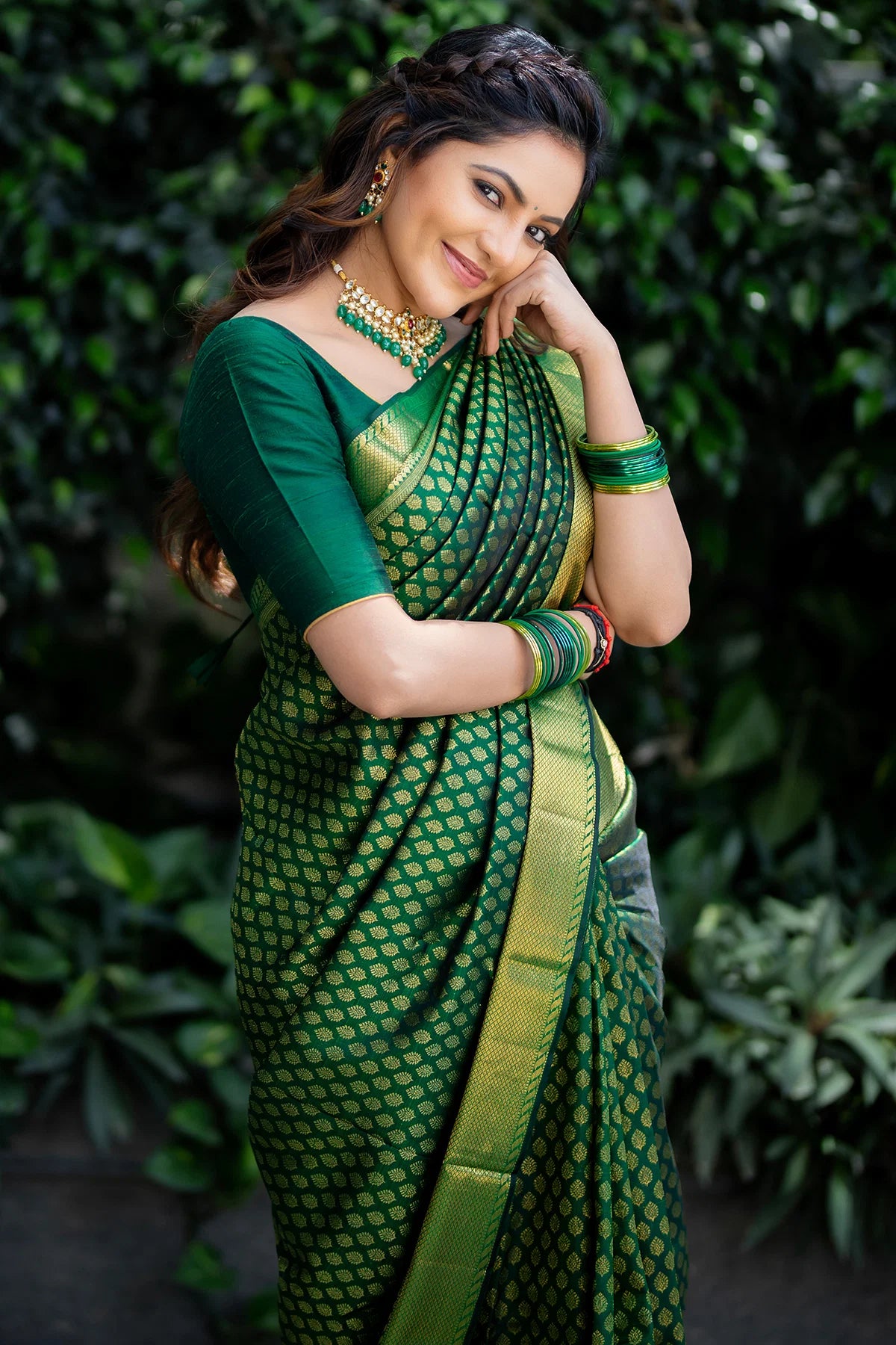 Kanjivaram Silk Party Wear Green Color Heavy Saree