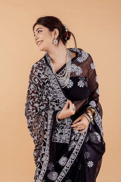 Heavy Lucknowi Fancy Black Color Designer Saree